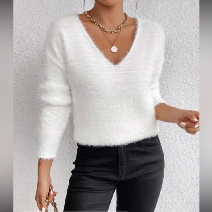 Adelaide V-Neck Knit Sweater White 1