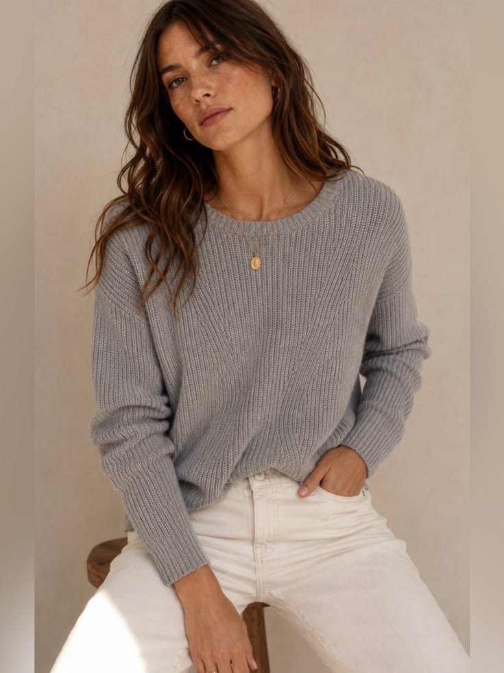 Margot Ribbed Knit Sweater Gray 1