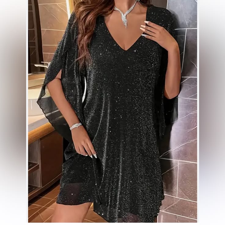 Iris Glitter Mesh Petal Dress Black 1