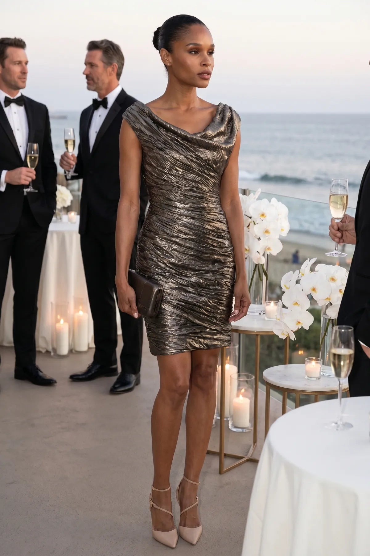 Laura Metallic Cocktail Dress in Gold 7