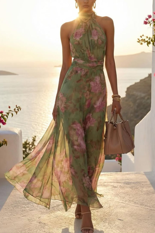 Isadora Floral Halter Maxi Dress Green 6