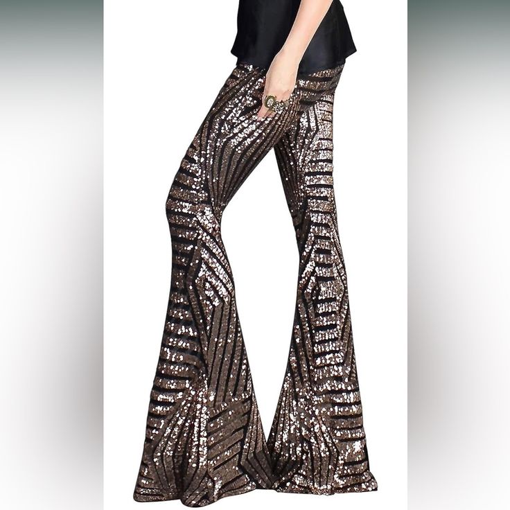 Delphine Sequin Palazzo Pants Black 1