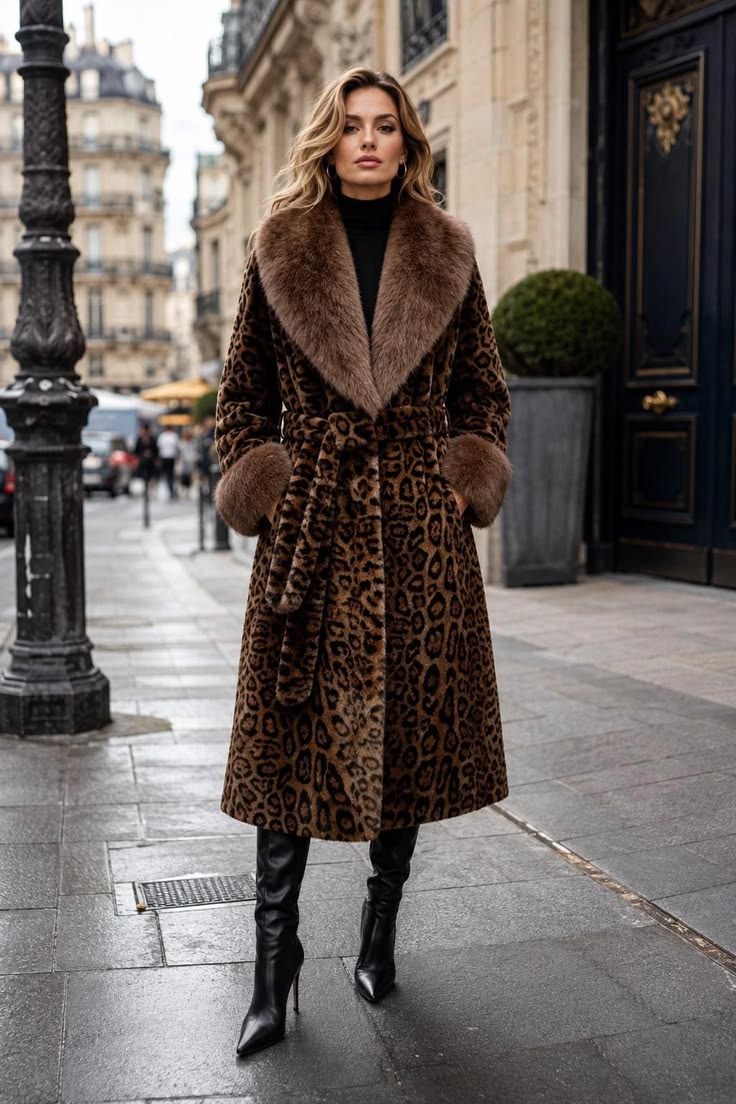 Margot Faux Fur Belted Coat Multi 1