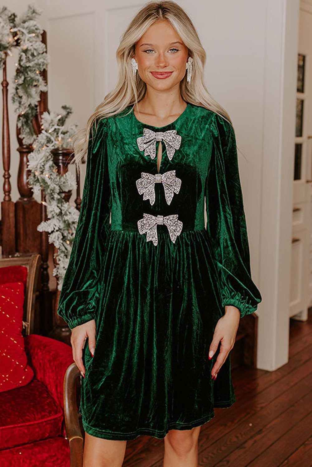 Arabella Velvet Mini Dress Evergreen 7
