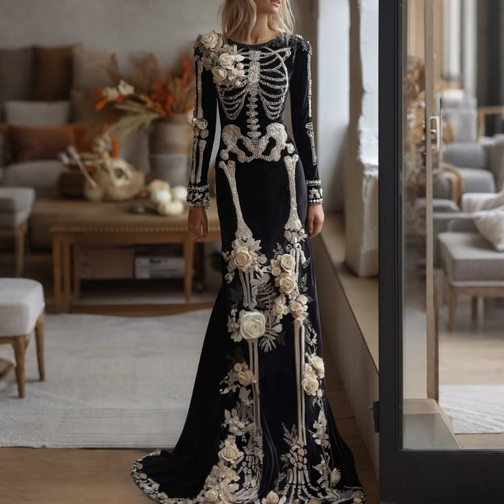 Rosette Velvet Maxi Dress Black 1
