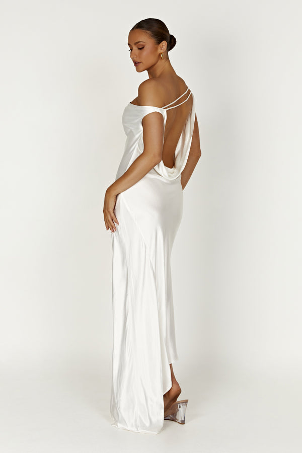 Yvette Asymmetrical Slip Maxi Dress in Emerald