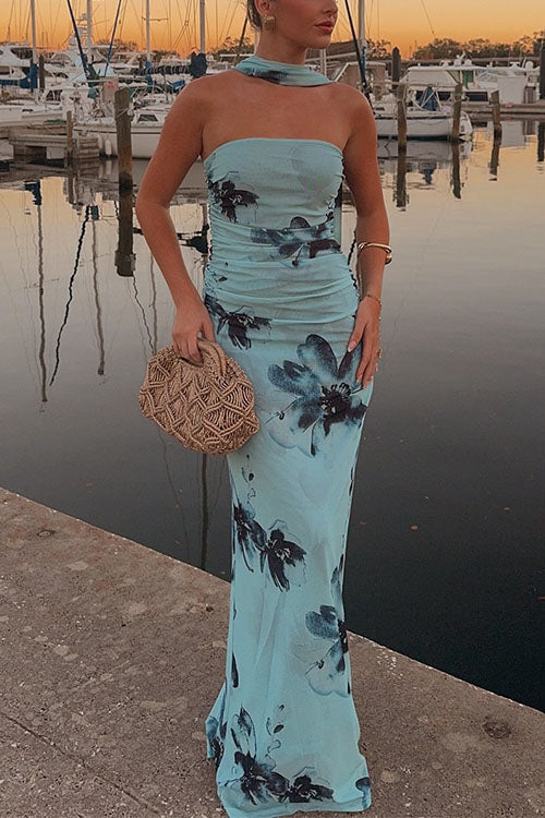 Margot Floral Bodycon Maxi Dress Blue 8