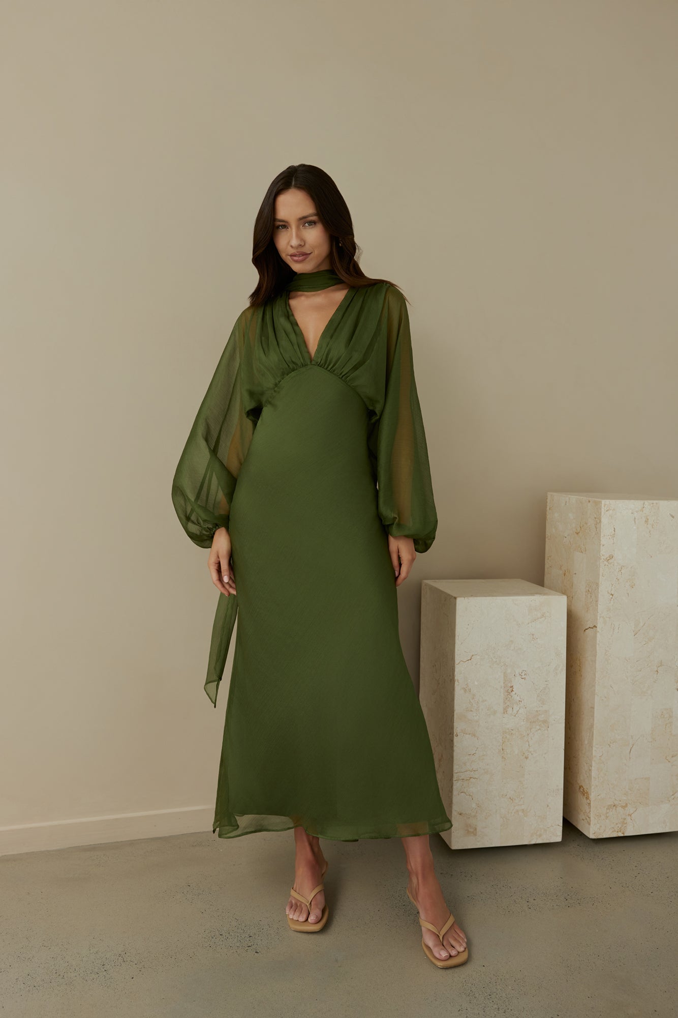 Nostalgia Long Sleeve Maxi Dress in Sage 10