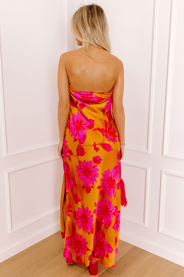 Valentina Satin Floral Maxi Dress Orange 5