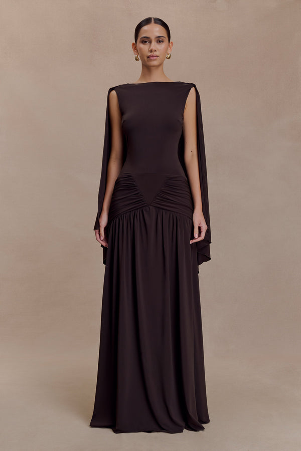 Emory Jersey Cape Maxi Dress in Navy