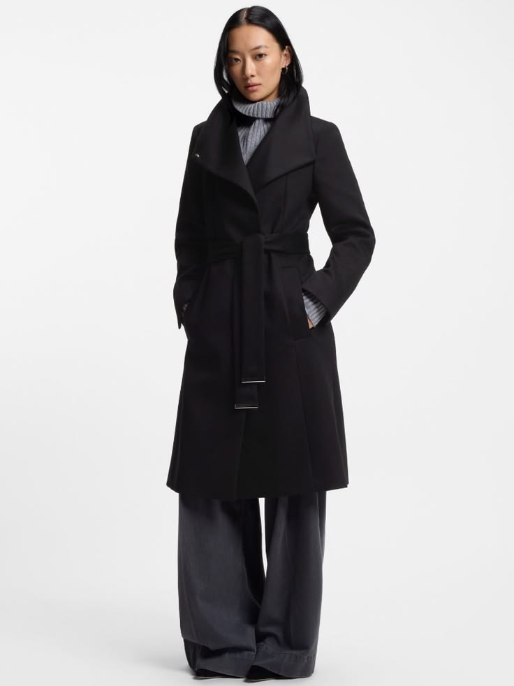 Margot Belted Wool Coat Black 1