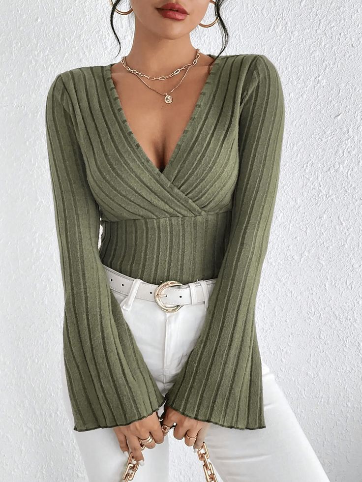 Sage Ribbed Knit Long Sleeve Top Sage 1