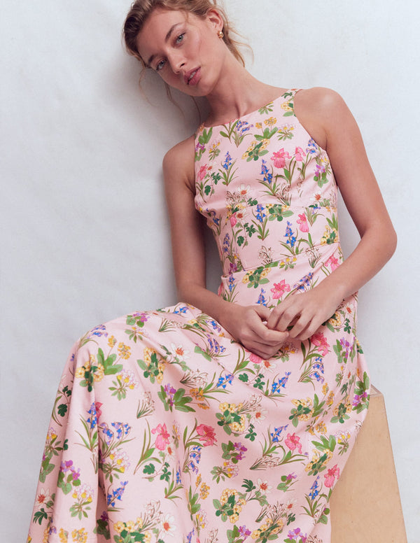 Silvia Boned Bodice Maxi Dress in Green Opulent Blossom