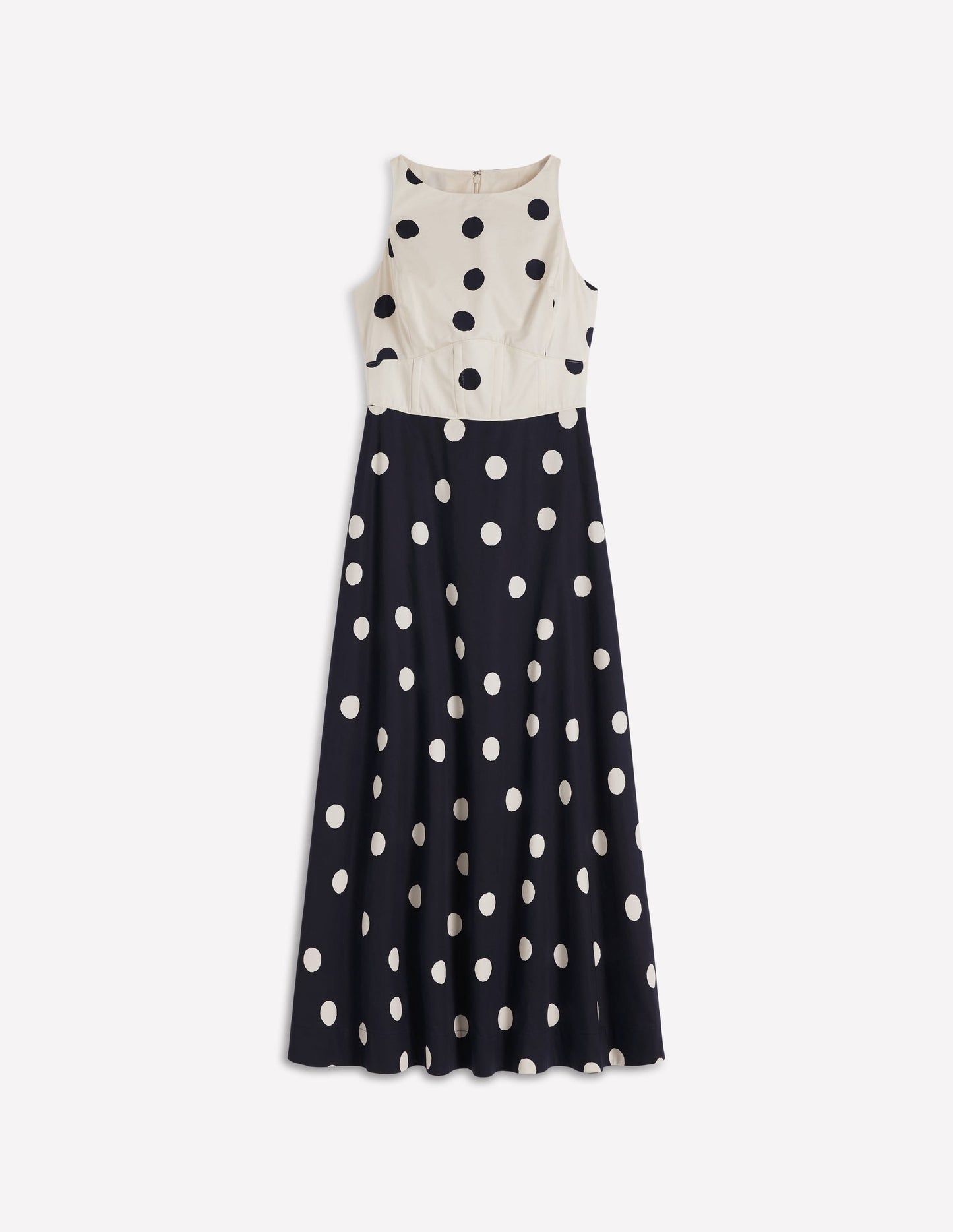Silvia Boned Bodice Maxi Dress in Green Opulent Blossom French Navy Painted Spaced Dot 6
