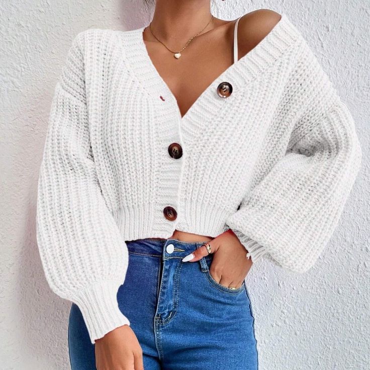 Bella Cable Knit Cropped Cardigan White 1