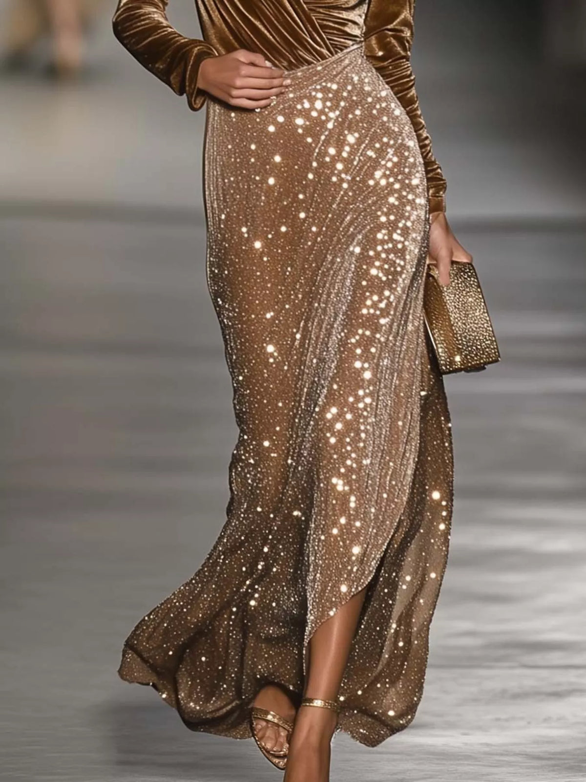 Margot Velvet & Sequin Set Camel 3