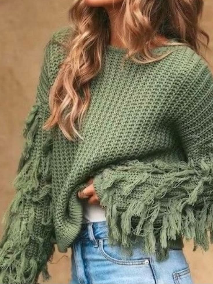 Soleil Fringed Mock Neck Sweater Sage 1