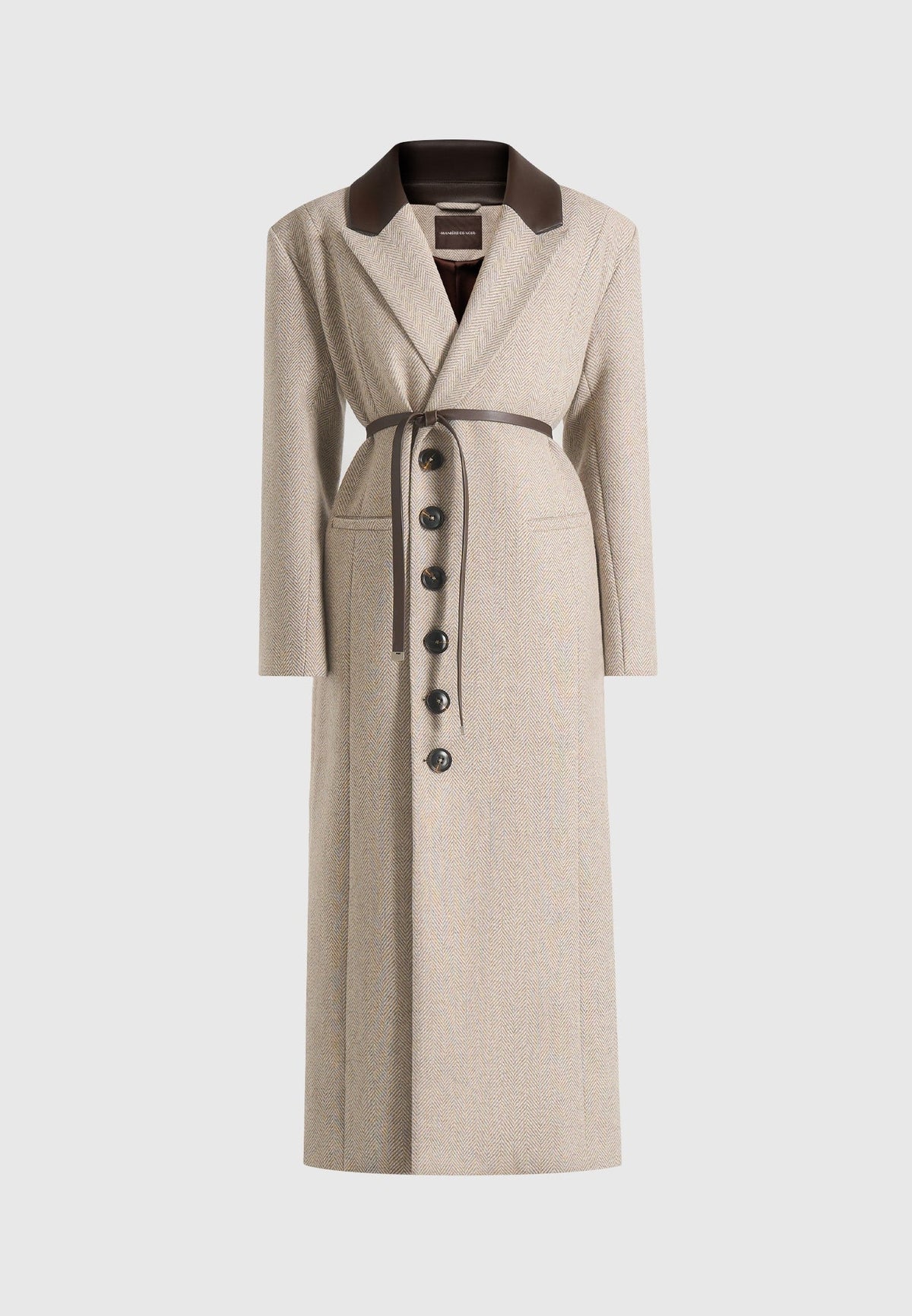 Anissa Herringbone Wool Coat Beige 8
