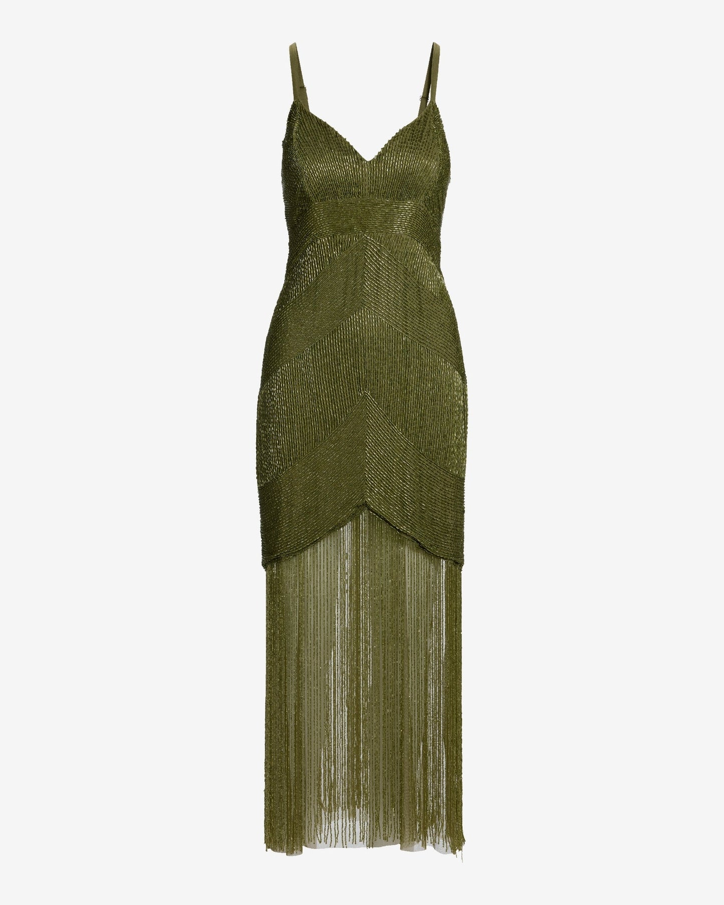 Margot Beaded Fringe Maxi Dress in Olive Olive 2