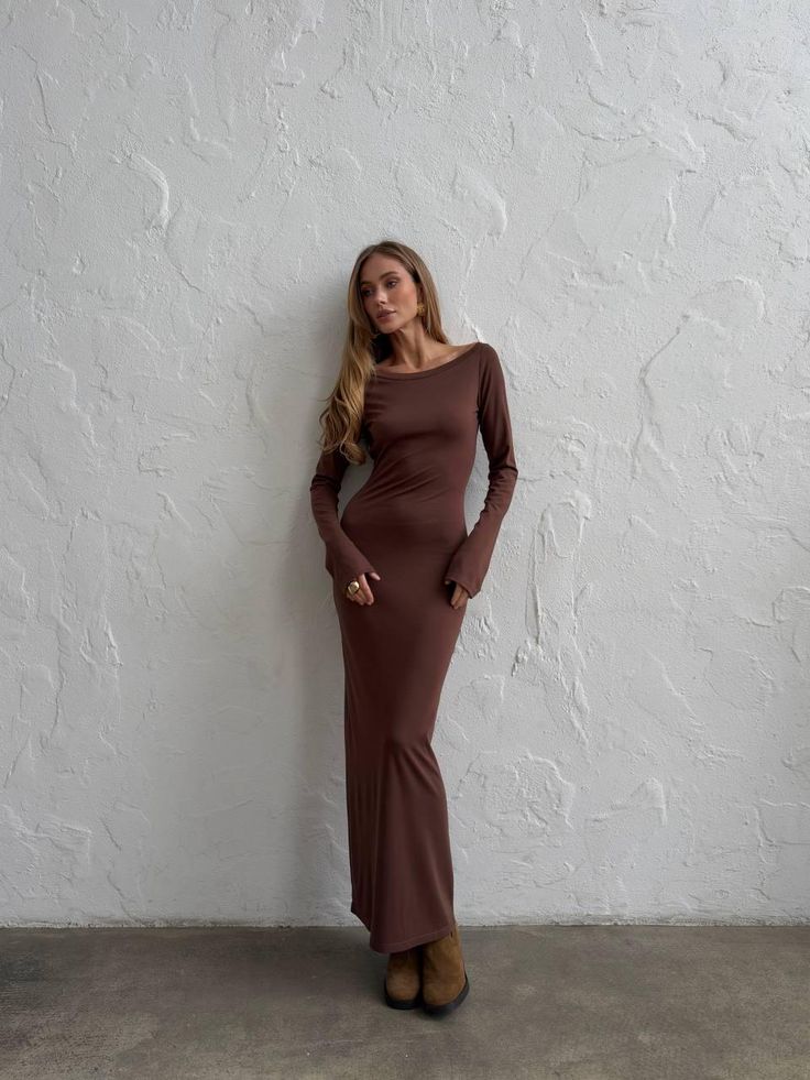 Isabelle Knit Maxi Dress Chocolate 1