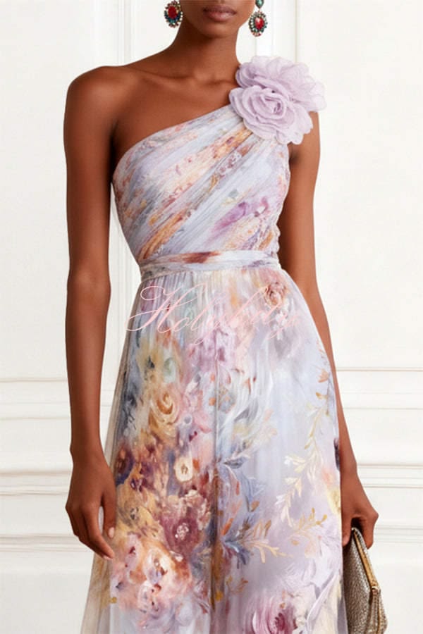 Verne Chiffon Floral One-Shoulder Maxi Dress 1