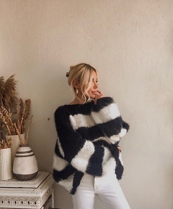 Margot Mohair Stripe Sweater Dress White 1