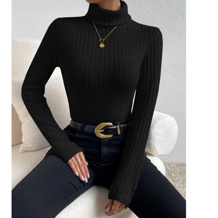 Rebellious Rose Turtleneck Sweater Black 1