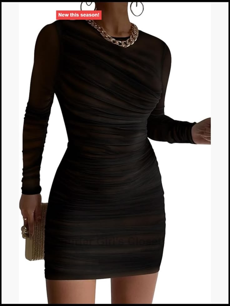 Vianne Mesh Ruched Mini Dress Black 1