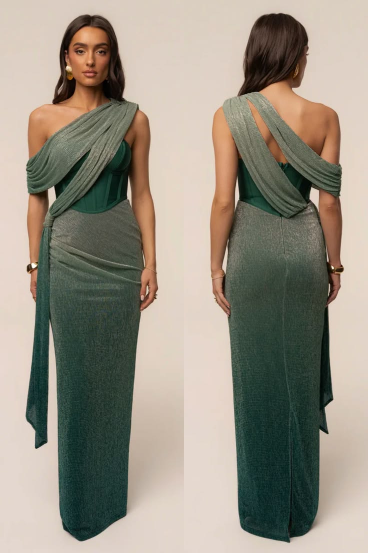 Celestina Draped Maxi Dress Green 1
