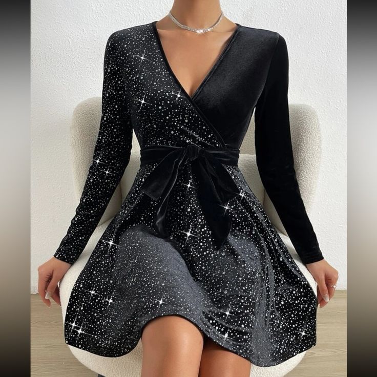 Estelle Velvet Wrap Dress Black 1