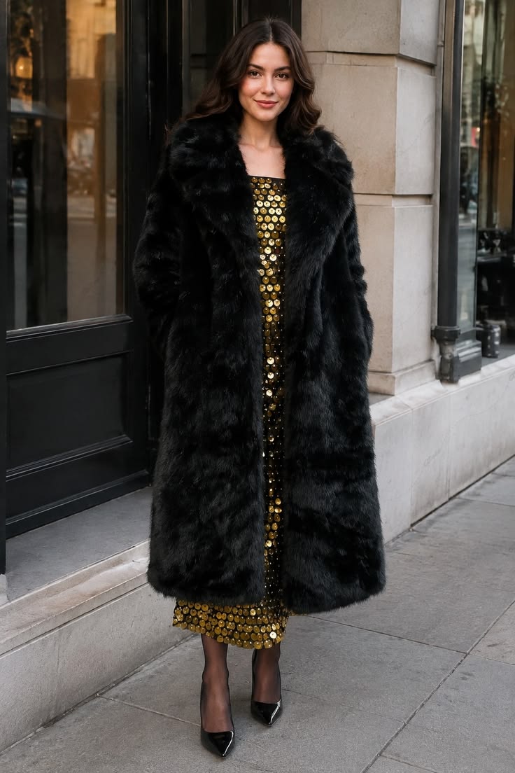 Aria Faux Fur Maxi Coat Multi 1