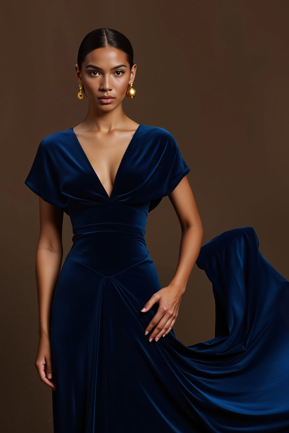 Vivienne Velvet Formal Dress Neck Long Sleeves Holiday Party Dress 3
