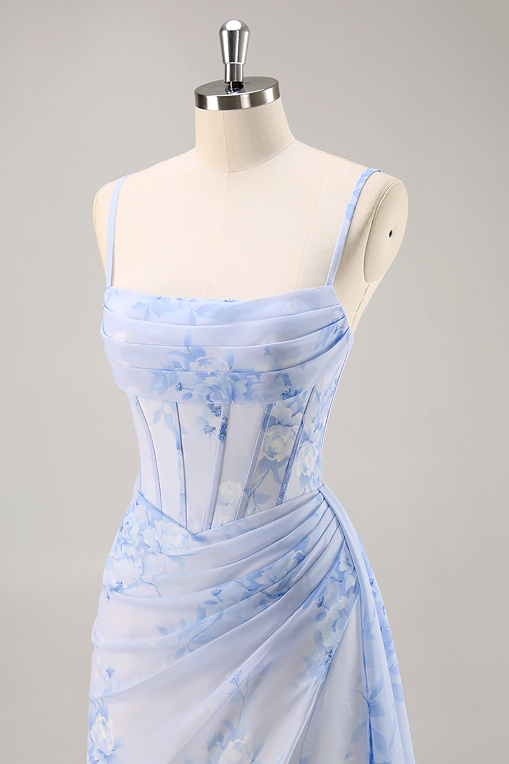 Margot Floral Ruched Corset Dress Blue 8