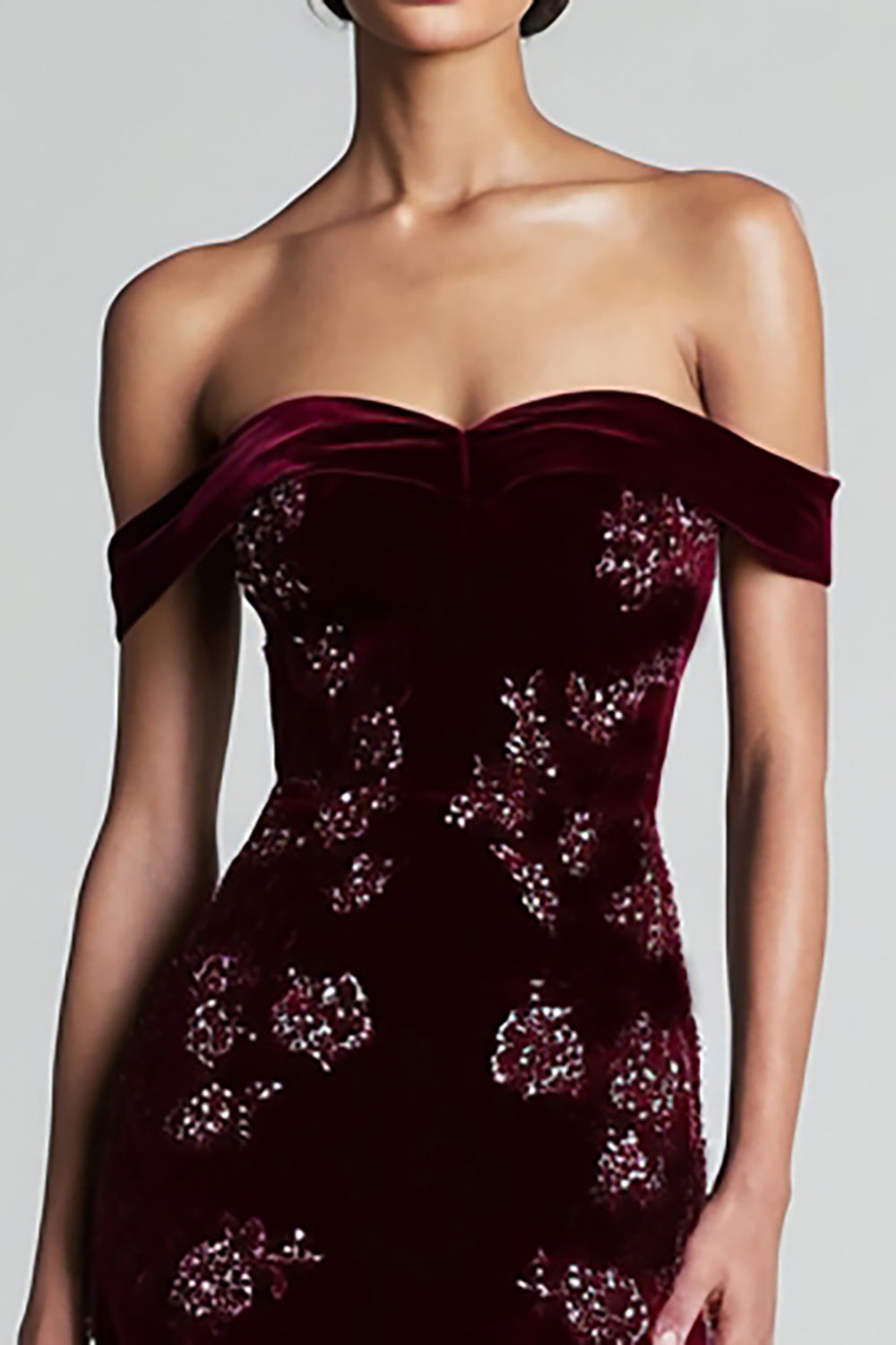 Vivienne Off-Shoulder Velvet Gown Burgundy 3