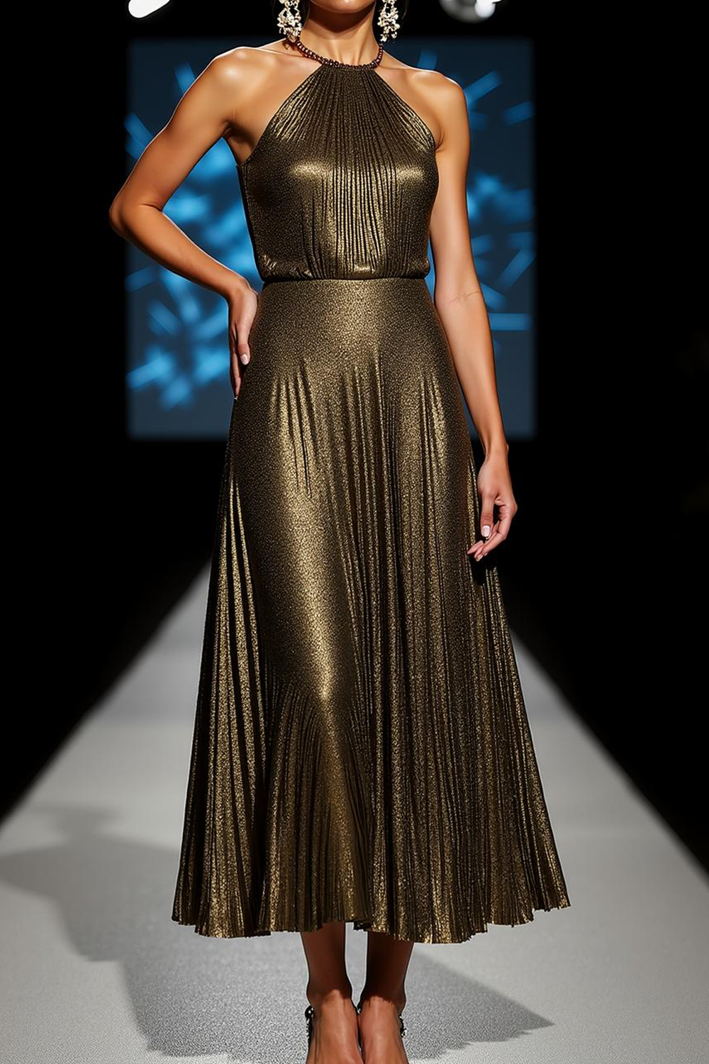 Olive Metallic Halter Maxi Dress Olive 3