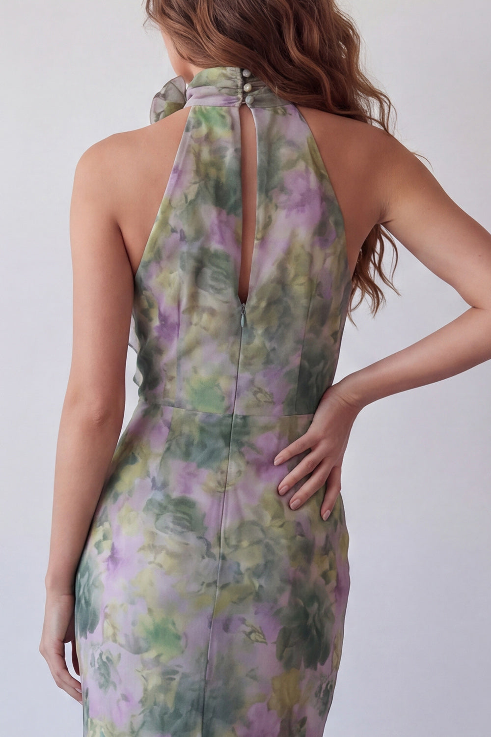 Ophelia Halter Chiffon Maxi Dress Staubiger Salbei 4