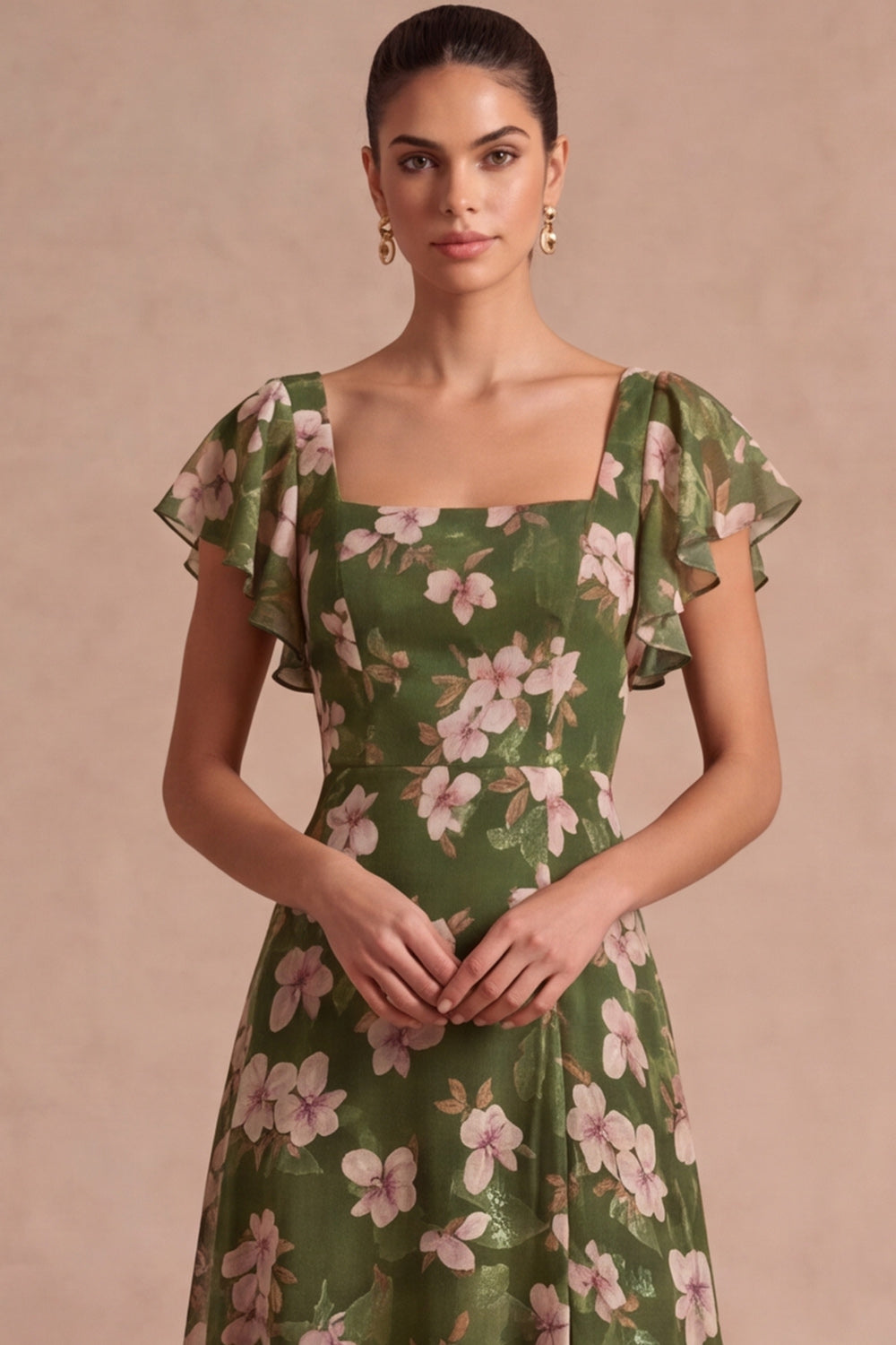 Margot Floral A-Line Dress Olive 4