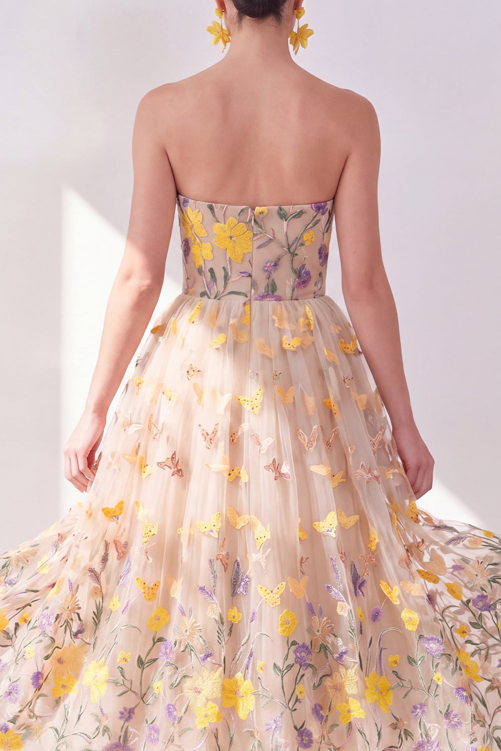 Valentina Floral Strapless Maxi Dress Apricot 4