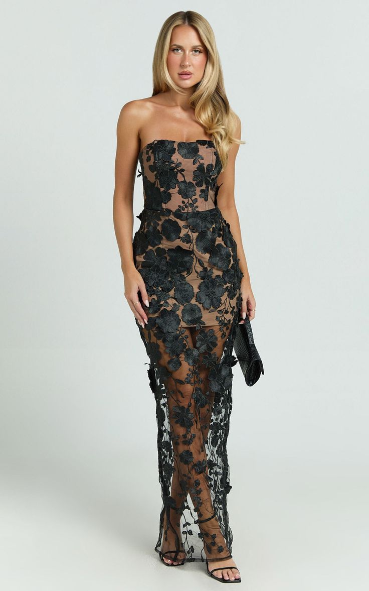 Sienna Floral Strapless Maxi Dress Black 1