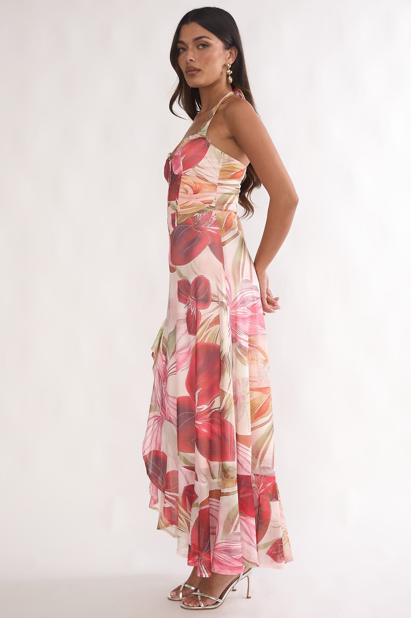 Celestine Halter Floral Maxi Dress in Red 6