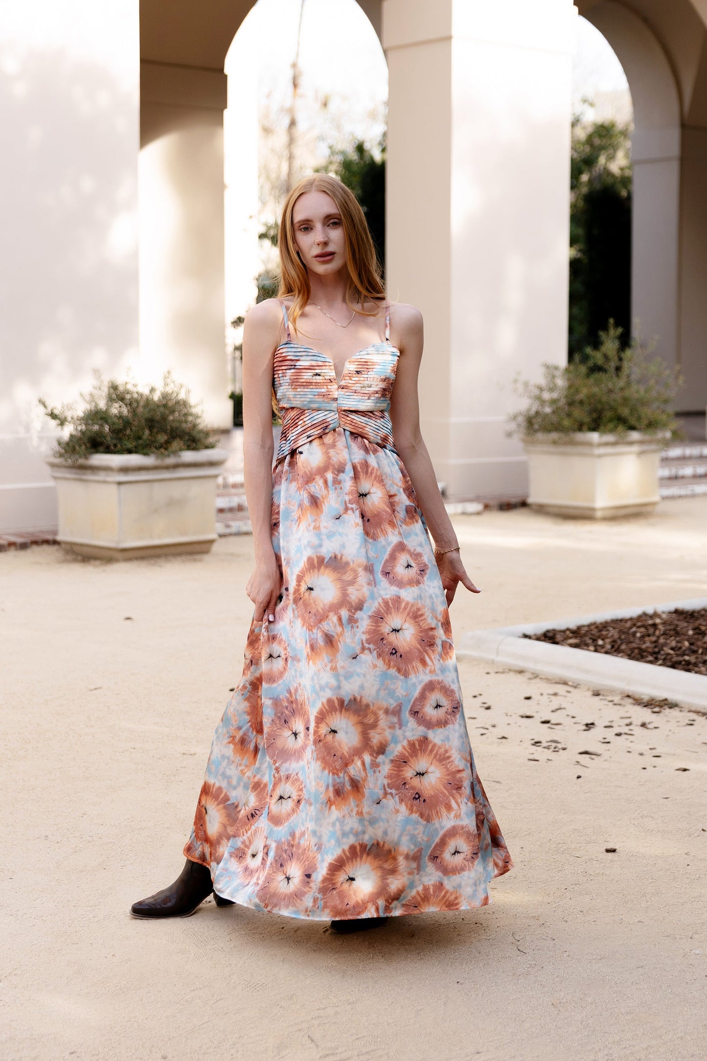 Marina Pleated Bodice Maxi Dress Watercolor abstract 10