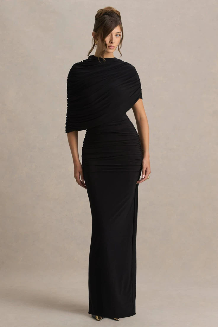 Vivienne Black Maxi Dress with Cape Sleeve 1