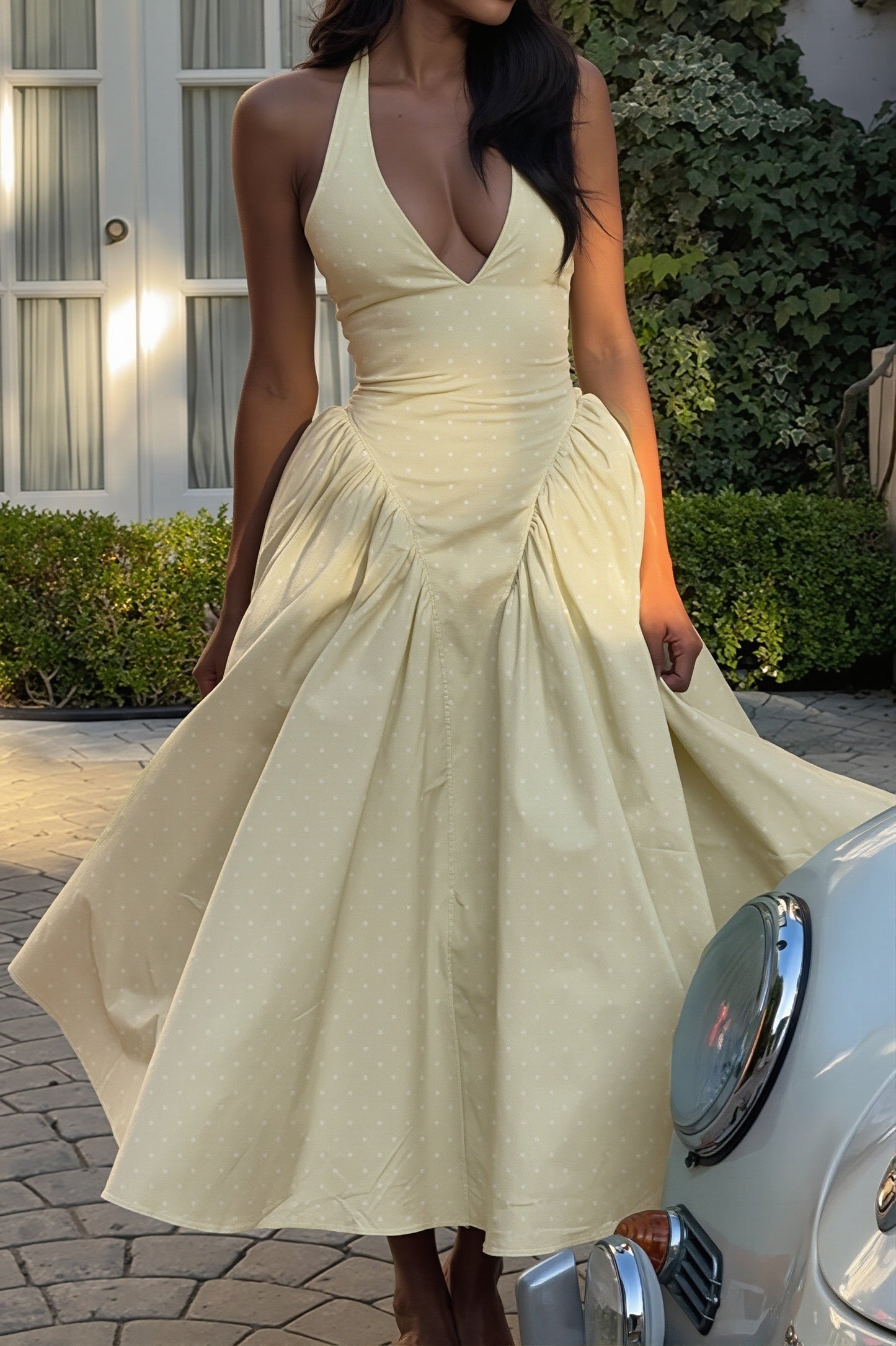 Margot Polka Dot Halter Maxi Dress Yellow 6