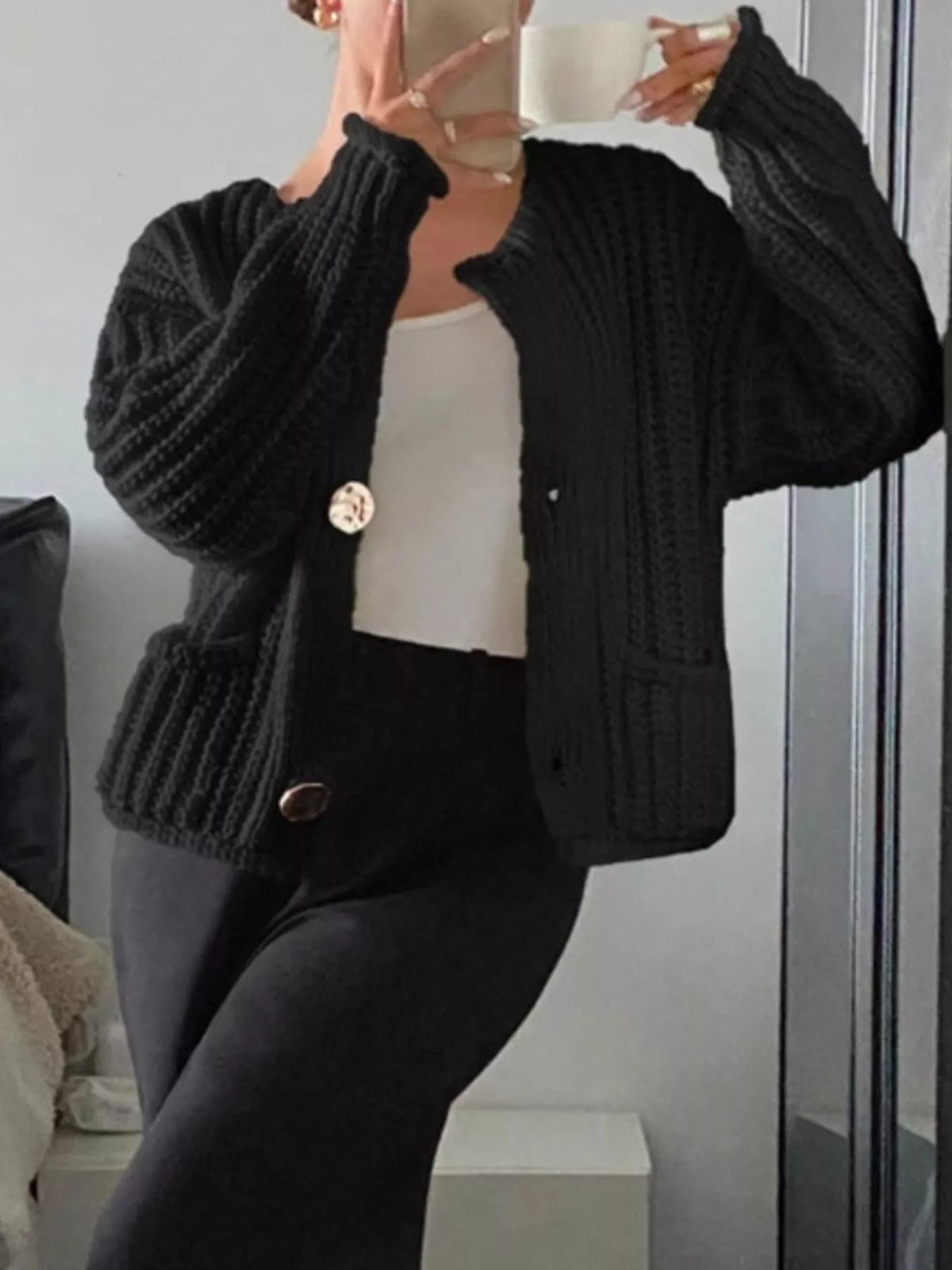 Margot Linen Button Cardigan Black 9