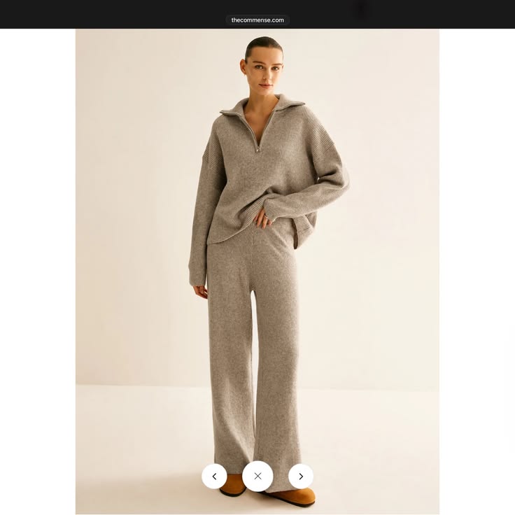 Commense Wool-Blend Sweater Pant Set Tan 1