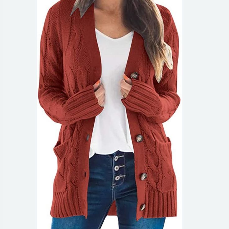 Margot Cable Knit Cardigan Rust 1