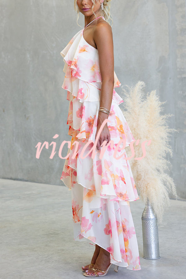 Eden Chiffon Floral Maxi Dress Pink 10