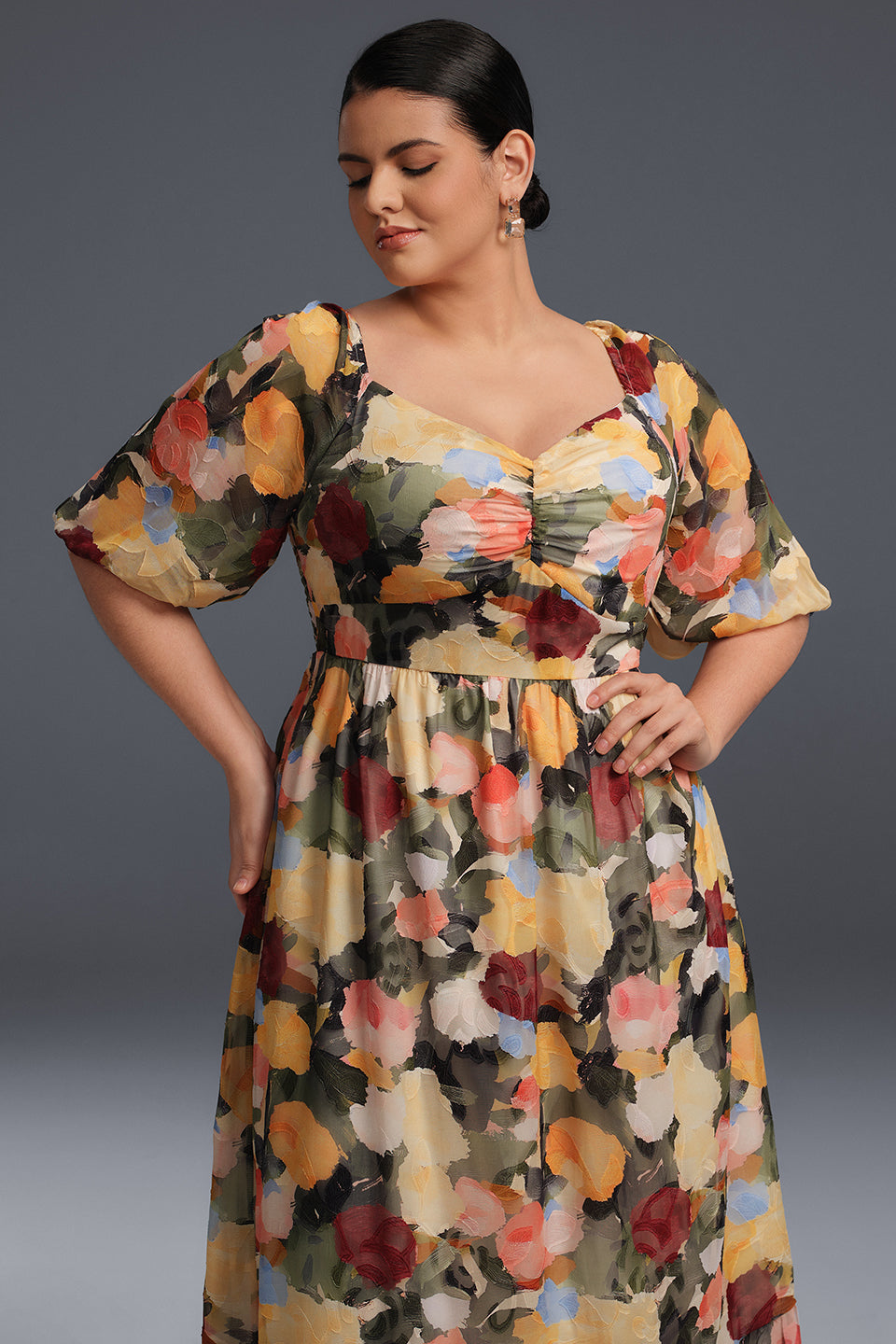 Valentina Draped Collar Floral Maxi Dress Multicolor 6