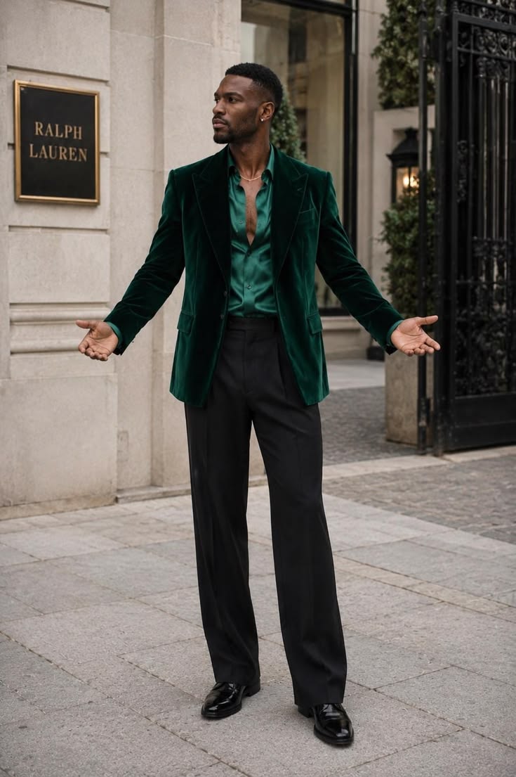 Emerald Velvet Blazer Black 1