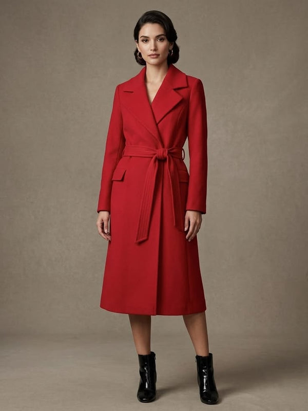 Margot Red Belted Wrap Coat